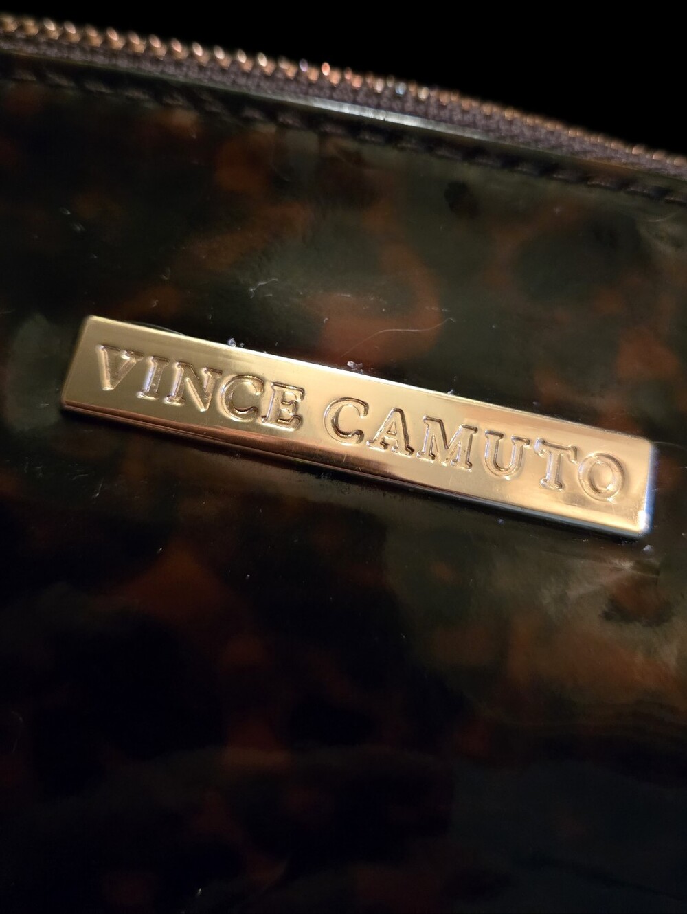 Vince Camuto  Tortoiseshell Patent Cosmetic Bag. Double As A Statement Clutch!